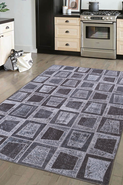 Patchwork Sapphire Washable Rug