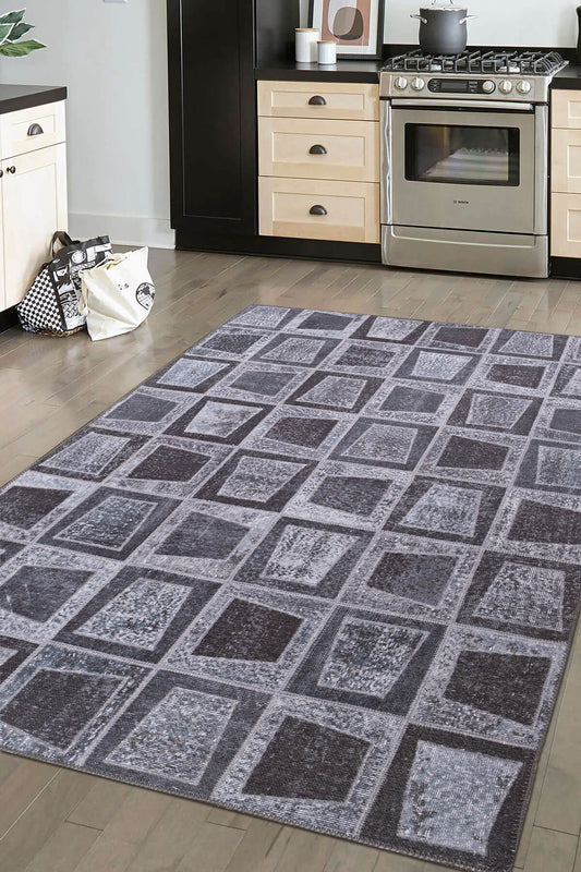 Patchwork Sapphire Washable Rug